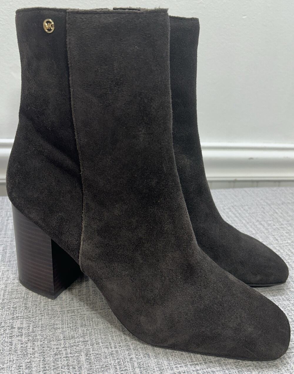 Michael Kors Brown Suede Leather Block Heel Side Zip Ankle Bootie Women's 10